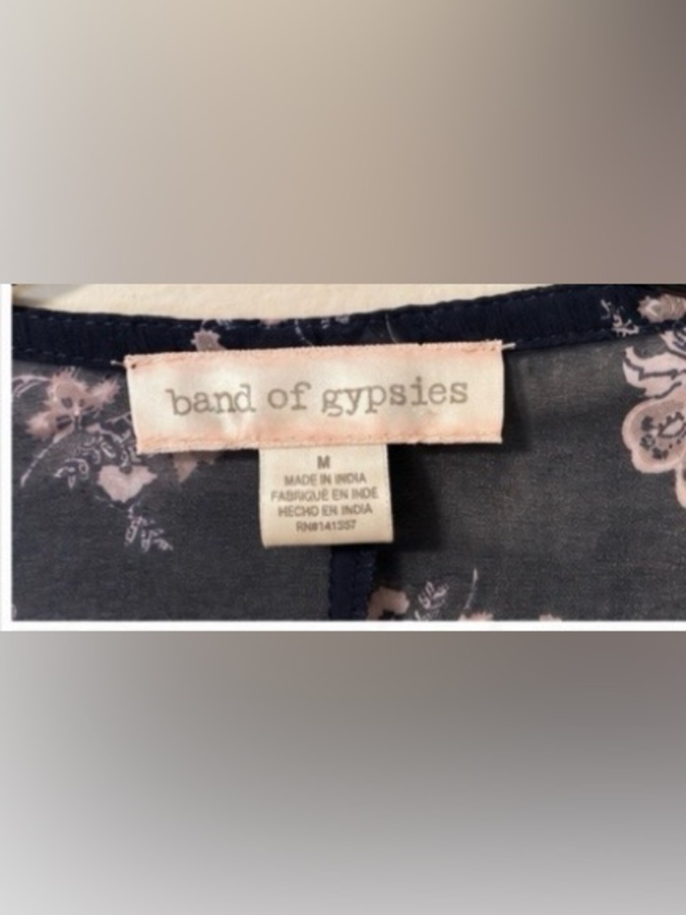 Band of Gypsies Navy Floral Kimono Cardigan Boho Open Front Cover Up Medium - Picture 3 of 7